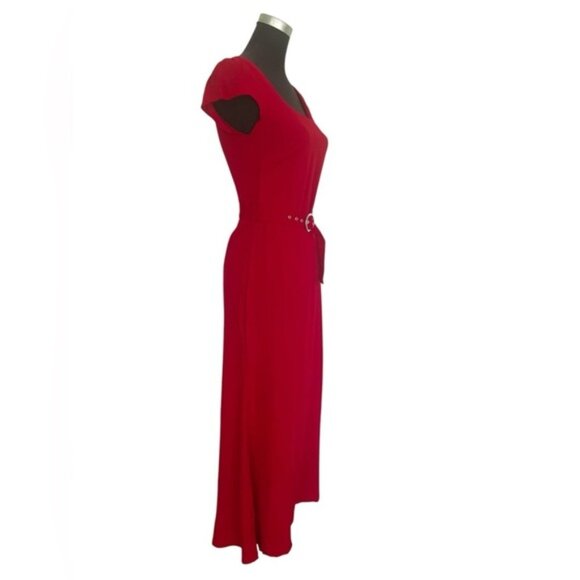 Reformation Laina Midi Dress Cap Sleeve waist Belt Lipstick Red Womens XS NEW - Picture 6 of 11
